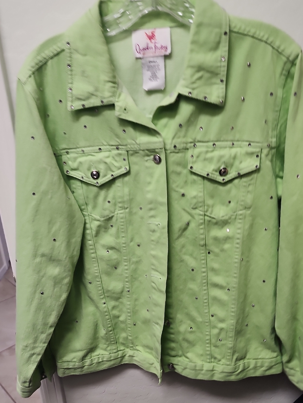 Quacker Factory Lime Green Studded Jean Jacket